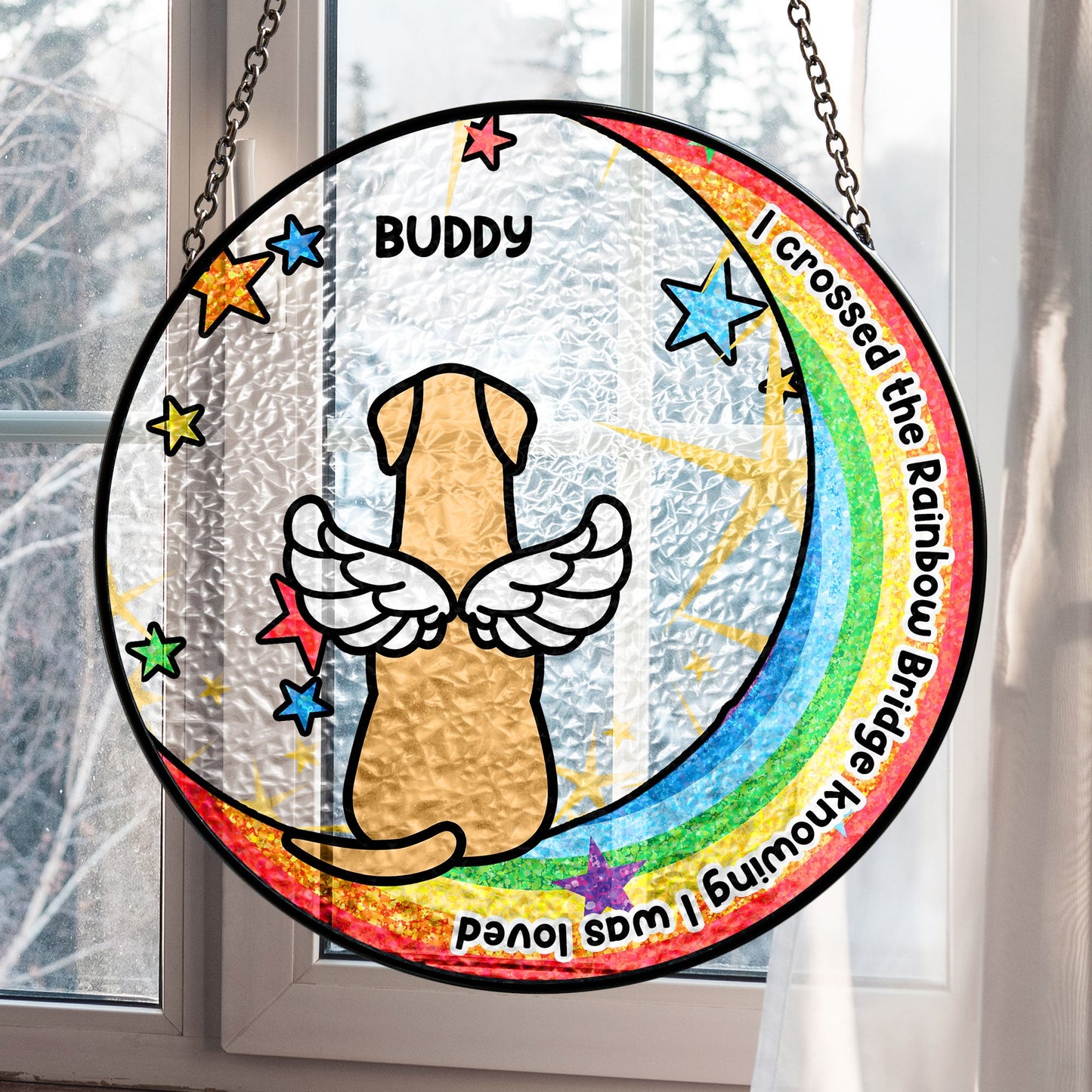 Spectrum of Love Personalized Stained Glass Suncatcher - I Crossed The Rainbow Bridge