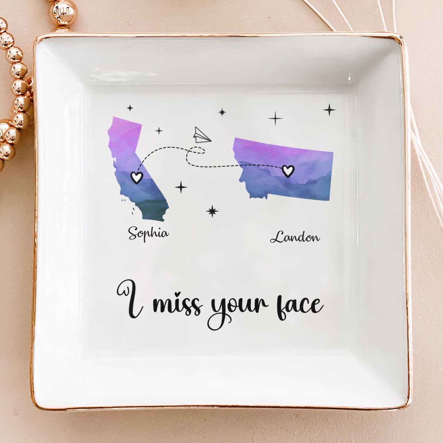 I Miss Your Face - Friendship - Close At Heart - Custom Multiple States - Personalized Jewelry Dish