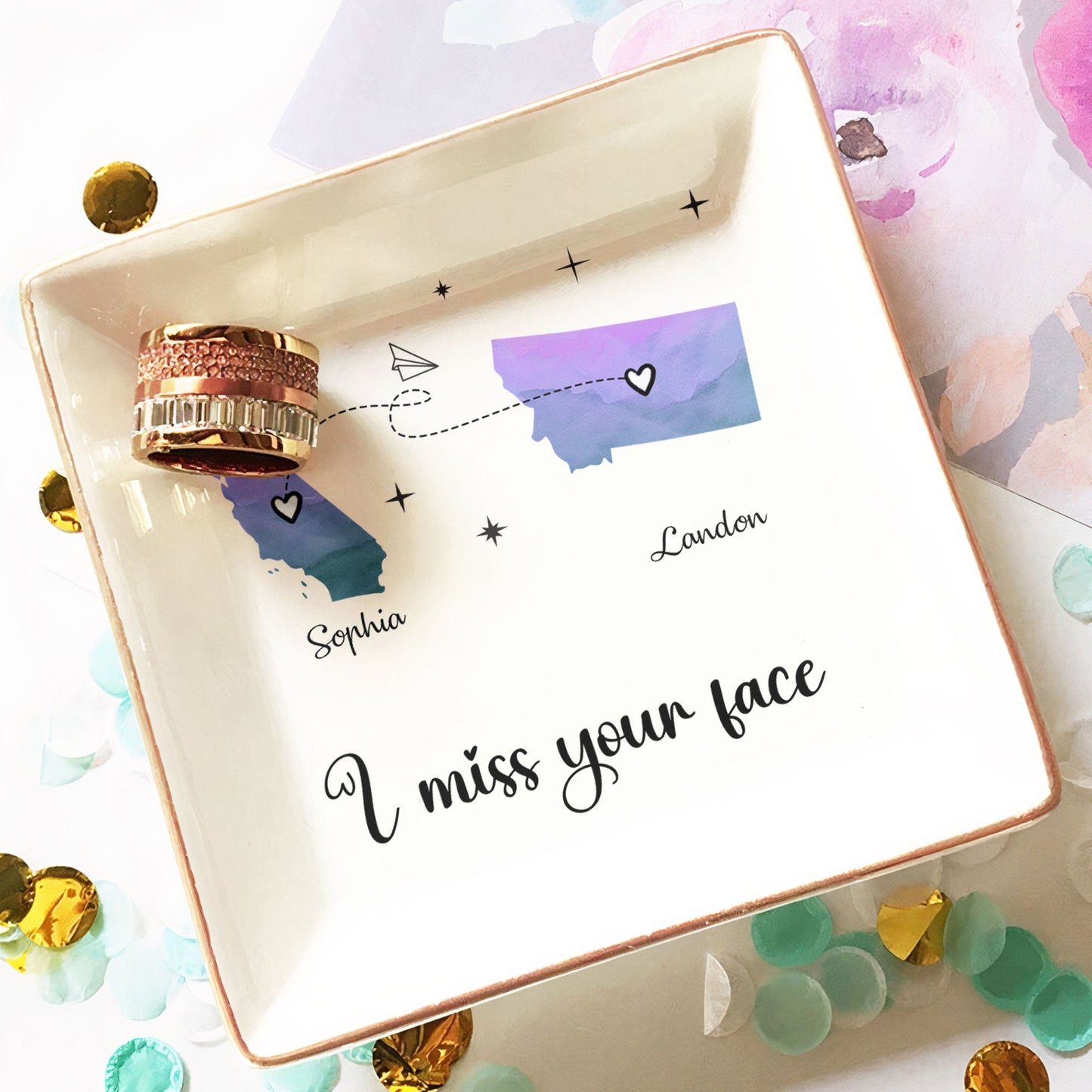 I Miss Your Face - Friendship - Close At Heart - Custom Multiple States - Personalized Jewelry Dish