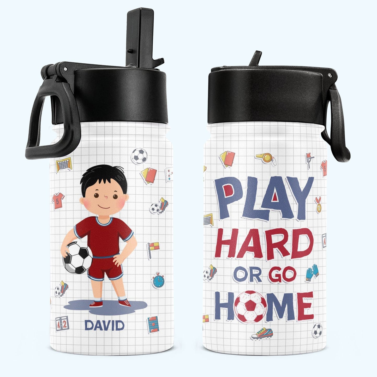 Personalized Play Hard Kids Water Bottle With Straw Lid