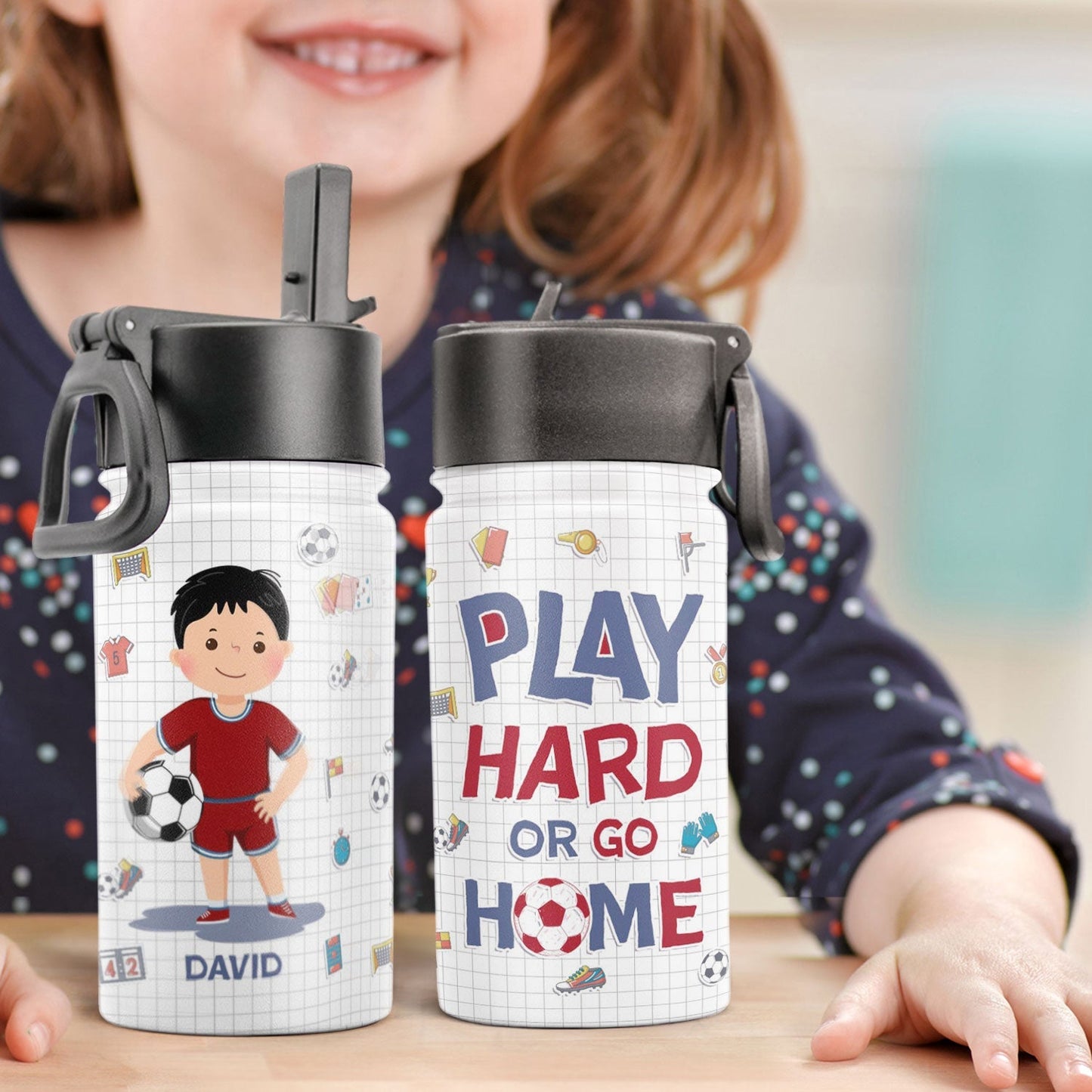 Personalized Play Hard Kids Water Bottle With Straw Lid