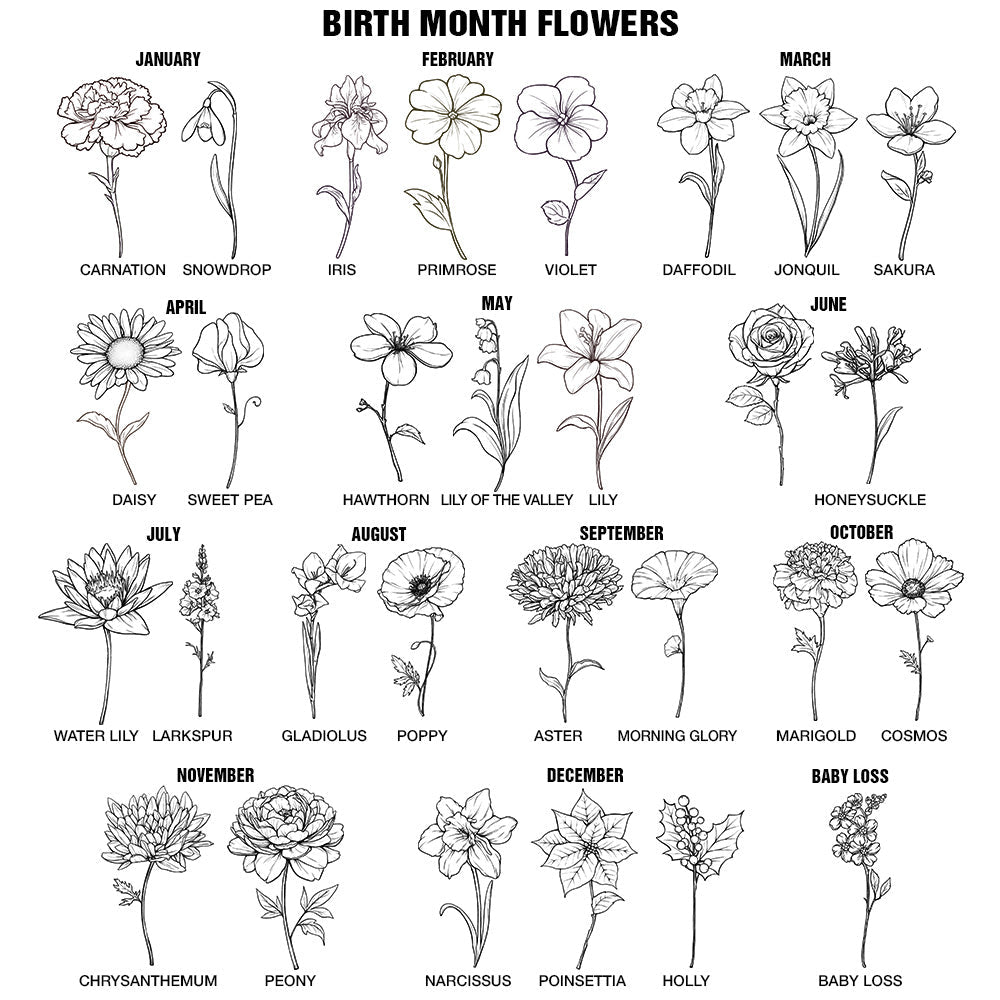 Bloom & Sip Birth Month Flowers Sketch Girl Personalized 40oz Tumbler With Straw