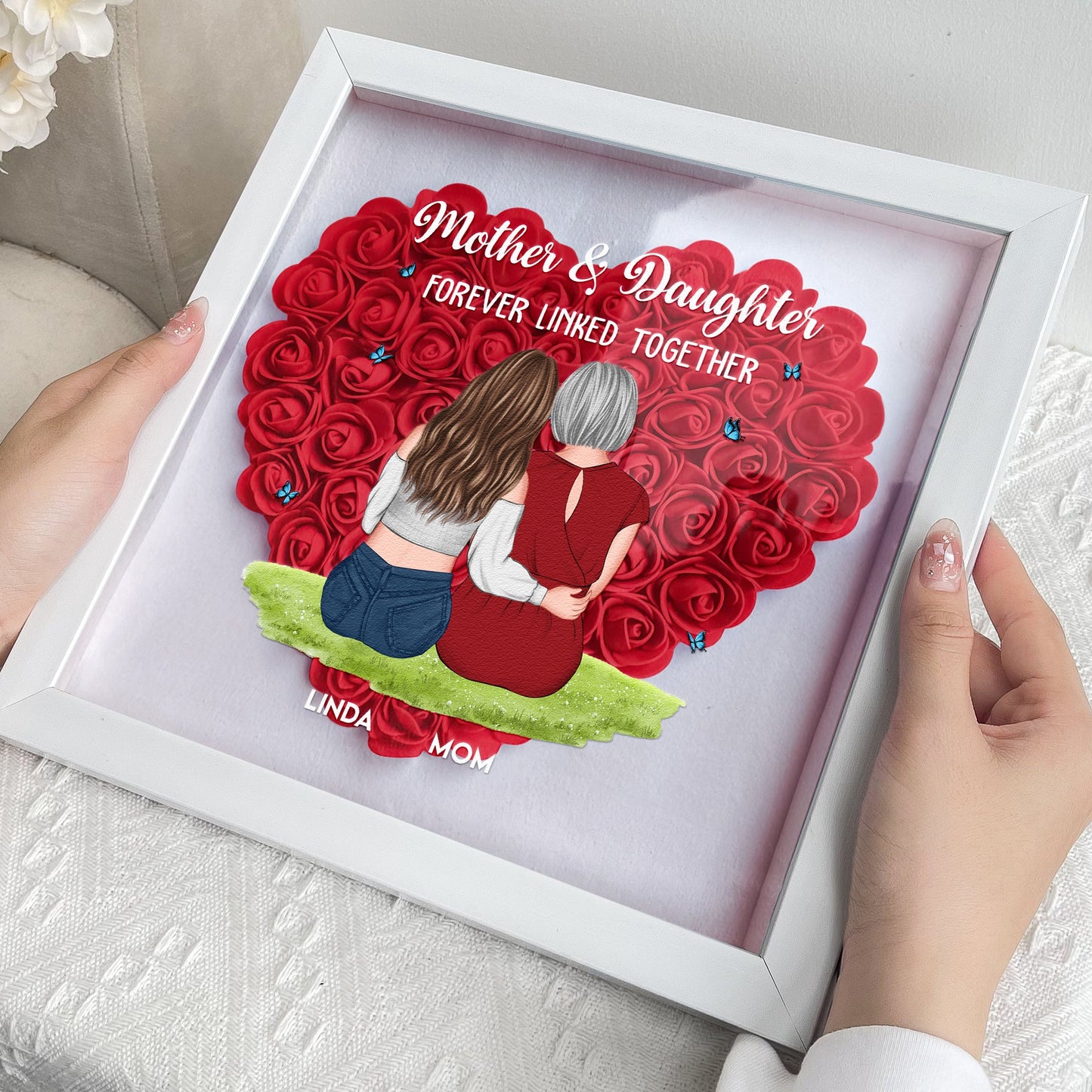Blossoms of Love - Mother & Child(ren) Personalized Flower Shadow Box
