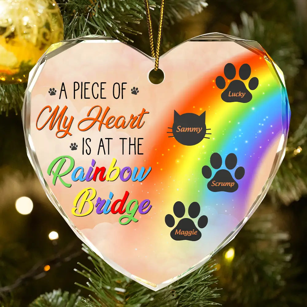 Forever in My Heart: Rainbow Bridge Tribute - Personalized Heart Shaped Glass Ornament