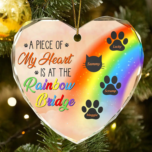 Forever in My Heart: Rainbow Bridge Tribute - Personalized Heart Shaped Glass Ornament