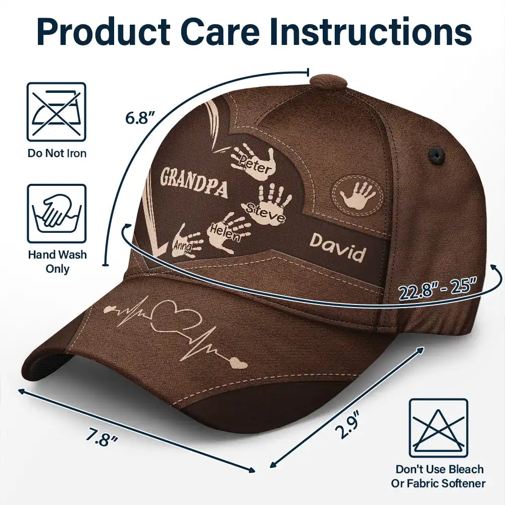 Handprints Across Hearts - Personalized Classic Cap for Grandparents Dads Moms