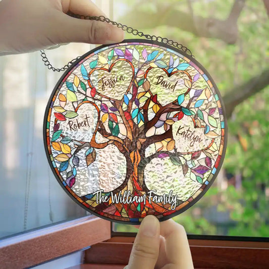 Family Tree of Light Personalized Stained Glass Window Hanging Suncatcher