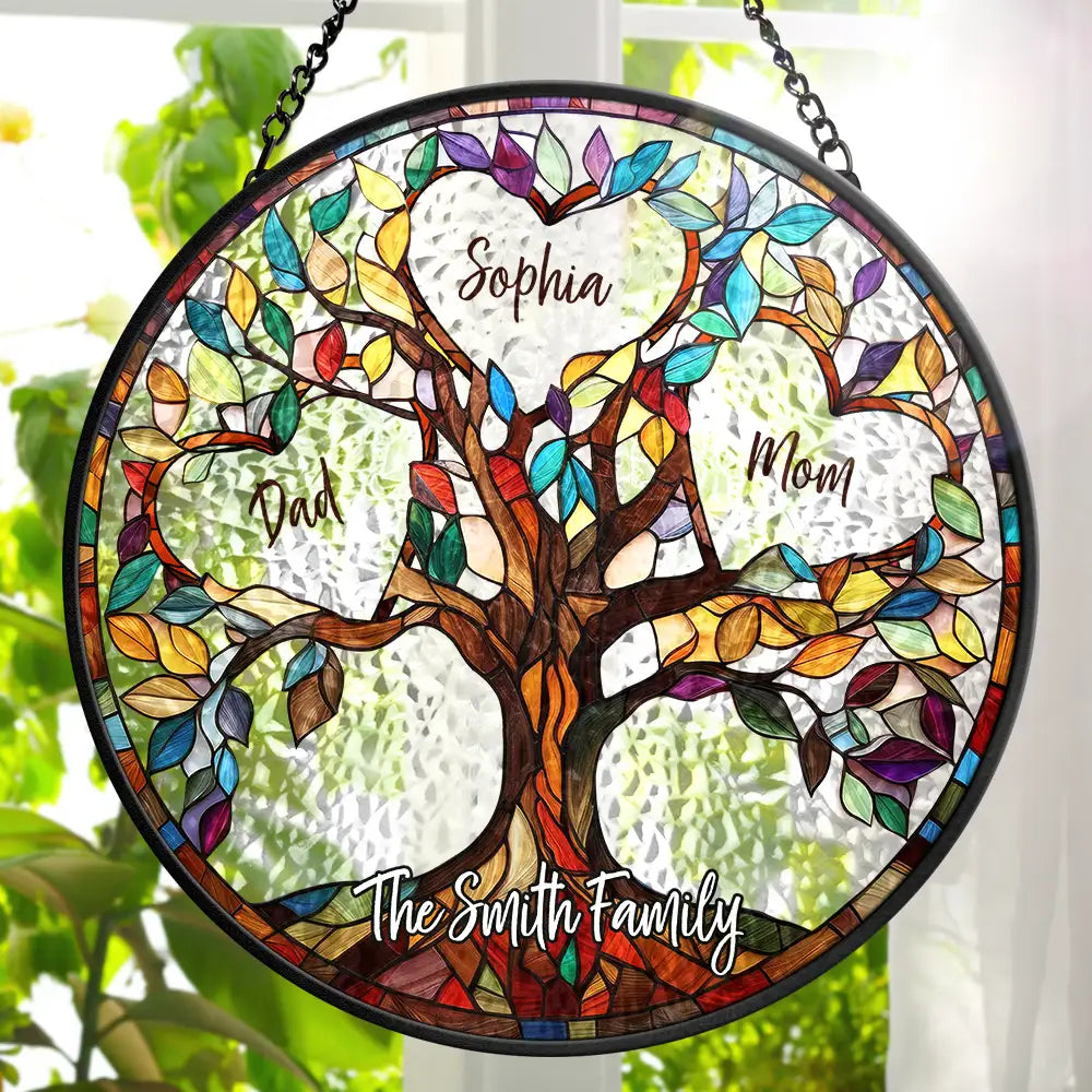 Family Tree of Light Personalized Stained Glass Window Hanging Suncatcher