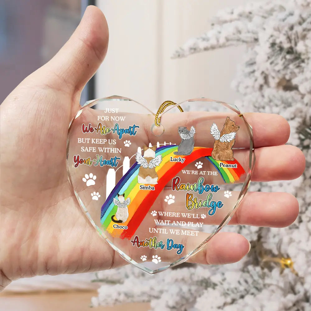 Cherished Companions Personalized Heart Glass Ornament - Dog Cat Pet Memorial We'll Wait And Play At The Rainbow Bridge