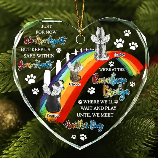 Cherished Companions Personalized Heart Glass Ornament - Dog Cat Pet Memorial We'll Wait And Play At The Rainbow Bridge
