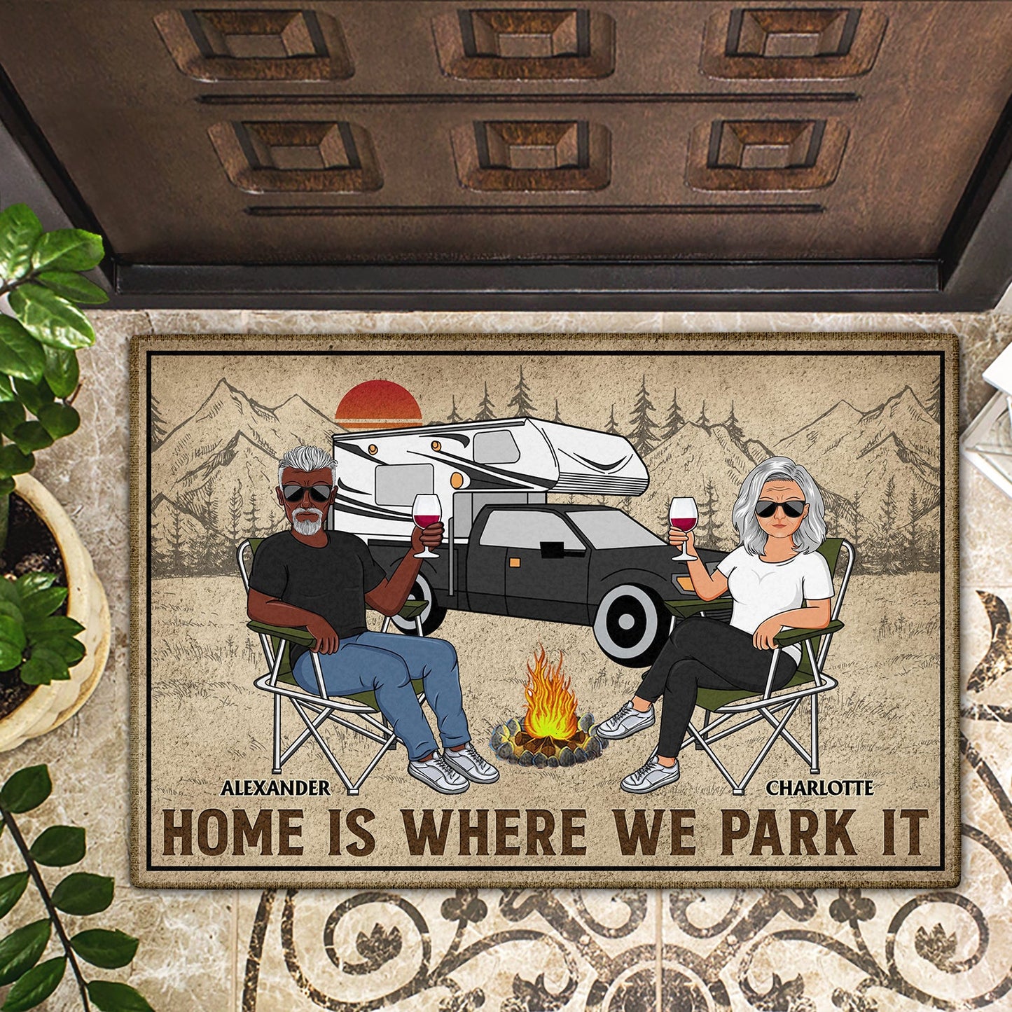 Our Happy Place: Families on the Go - Home is Where We Park It Personalized Doormat