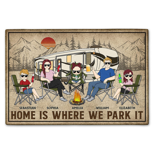 Our Happy Place: Families on the Go - Home is Where We Park It Personalized Doormat
