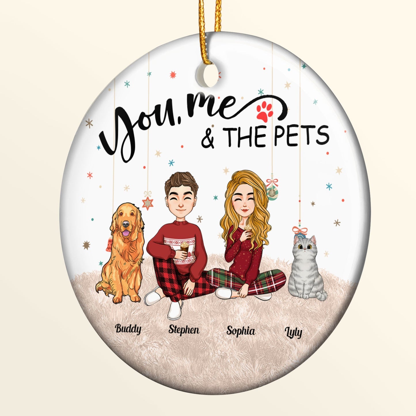 Family Furry Friends Personalized Ceramic Ornament
