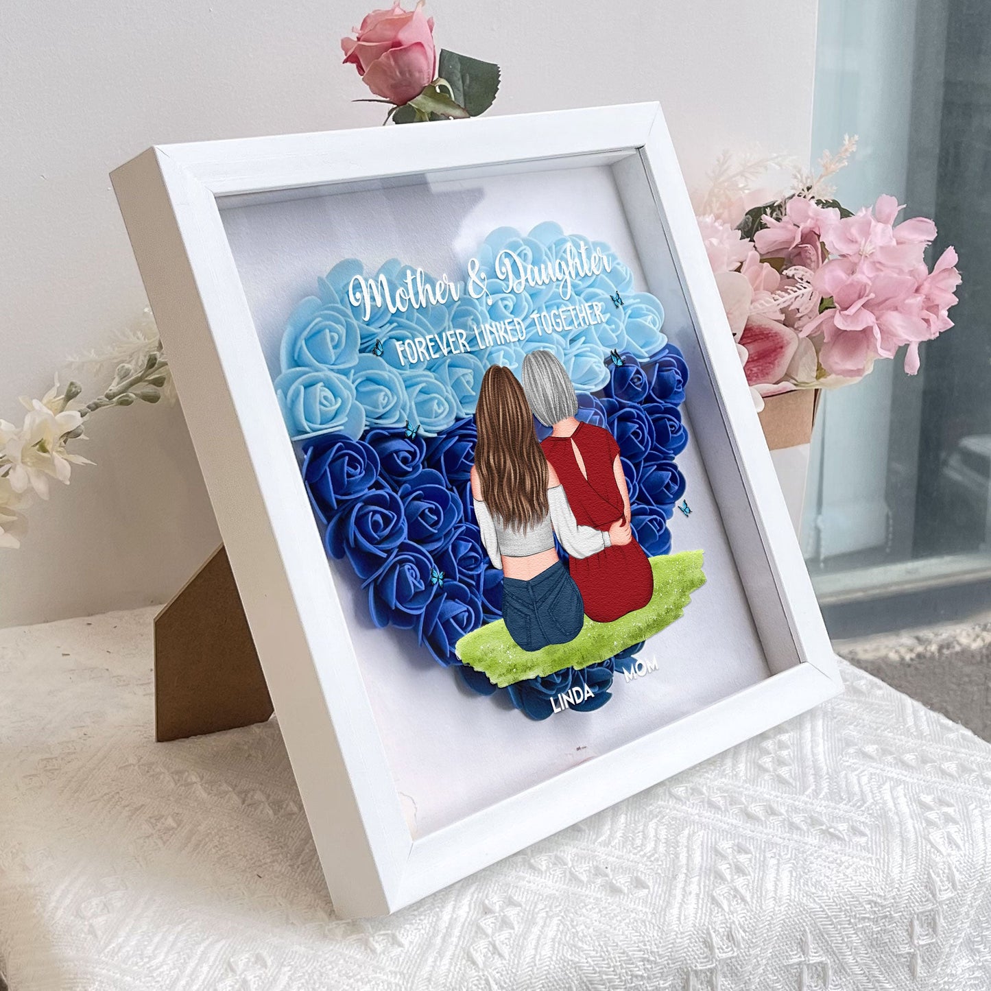 Blossoms of Love - Mother & Child(ren) Personalized Flower Shadow Box