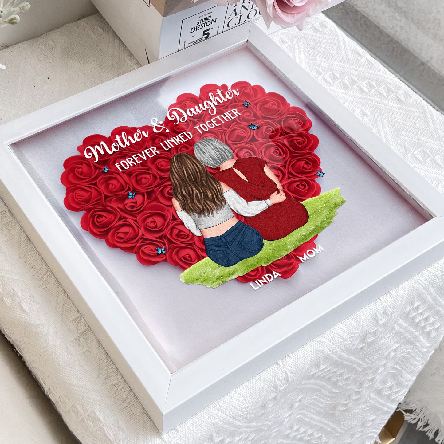 Blossoms of Love - Mother & Child(ren) Personalized Flower Shadow Box