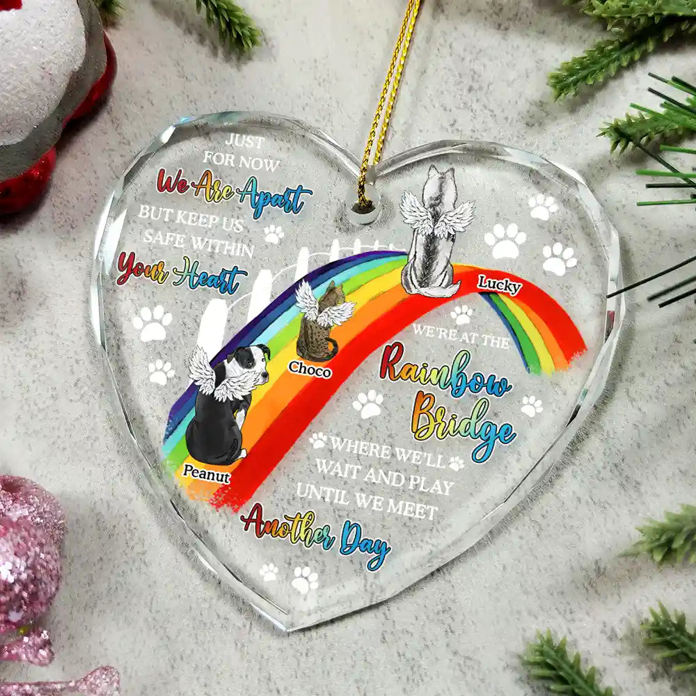 Cherished Companions Personalized Heart Glass Ornament - Dog Cat Pet Memorial We'll Wait And Play At The Rainbow Bridge